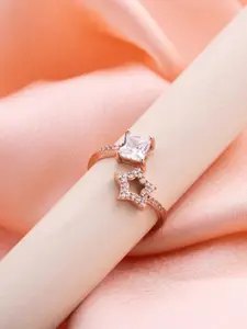 LIORA 925 Silver Jewellery Sterling Silver Rosegold Plated Star Shaped Finger Ring