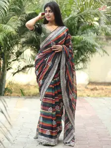 LeeliPeeri Designer Striped Sequinned Organza Saree