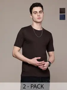 Moda Rapido Men Pack Of 2 Solid Round Neck Regular Fit Cotton T-shirts