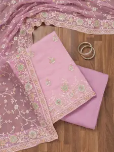 Koskii Floral Embroidered Threadwork Semi Crepe Unstitched Salwar Suit