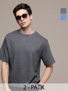 Moda Rapido Men Pack Of 2 Solid Round Neck Cotton Oversized Fit T-shirts