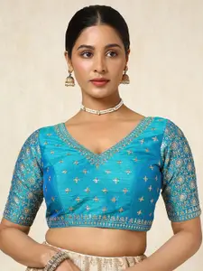 Soch Embroidered V Neck Padded Saree Blouse With Sequins