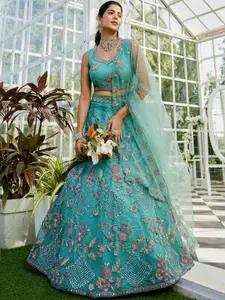 panchhi Embroidered Sequinned Semi-Stitched Lehenga & Unstitched Blouse With Dupatta