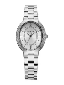 Titan Women Embellished Dial & Stainless Steel Bracelet Style Straps Watch 95304SM01
