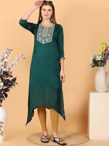 Tulip Eden Round Neck Floral Embroidered Sequins Straight Kurta