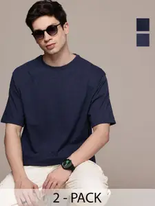 Moda Rapido Men Pack Of 2 Solid Round Neck Cotton Oversized Fit T-shirts