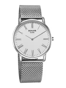 Sonata Men Brass Dial & Stainless Steel Bracelet Style Straps Analogue Watch 7152SM02