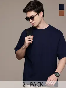 Moda Rapido Men Pack Of 2 Solid Round Neck Cotton Oversized Fit T-shirts