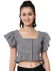 ANGOORI FASHION Women Checked Ruffles Cotton Tank Crop Top
