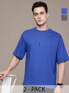 Moda Rapido Men Pack Of 2 Solid Round Neck Cotton Oversized Fit T-shirts