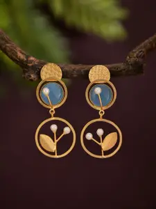 Anvik Artificial Stones Studded And Beaded Contemporary Shaped Drop Earrings