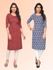 KETAKI FASHION Selection Of 2 Floral Printed Round Neck Straight Kurtas