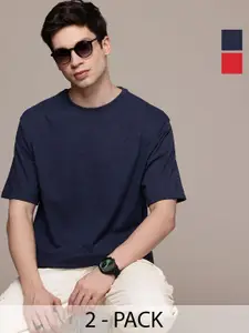 Moda Rapido Men Pack Of 2 Solid Round Neck Cotton Oversized Fit T-shirts