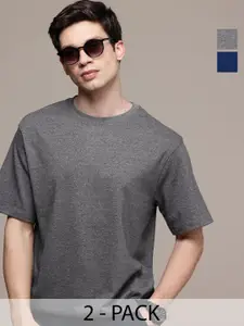 Moda Rapido Men Pack Of 2 Solid Round Neck Cotton Oversized Fit T-shirts