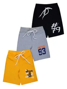FAZZA Boys Pack Of 3 Typography Printed Regular Fit Mid-Rise Shorts