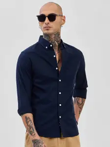 Snitch Men Classic Slim Fit Button-Down Collar Solid Cotton Casual Shirt