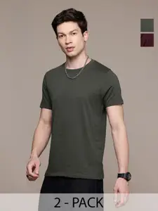 Moda Rapido Men Pack Of 2 Solid Round Neck Regular Fit Cotton T-shirts