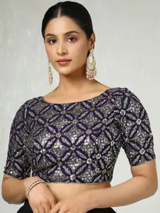 Soch Embellished Sequinned Round Neck Padded Saree Blouse With Sequins