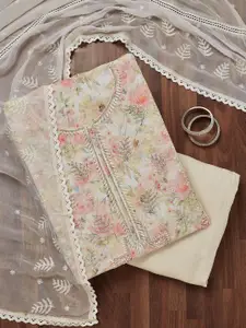 Koskii Floral Printed Beads and Stones Unstitched Dress Material