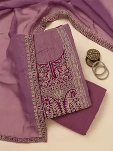 Koskii Floral Embroidered Zariwork Tissue Unstitched Dress Material