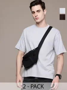 Moda Rapido Men Pack Of 2 Solid Round Neck Cotton Oversized Fit T-shirts