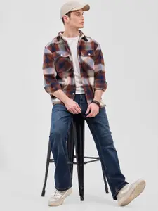 Snitch Men Relaxed Fit Spread Collar Tartan Checked Casual Shirt