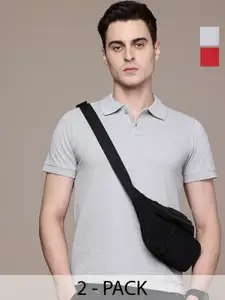Moda Rapido Men Pack Of 2 Solid Polo Collar Regular Fit Cotton T-shirts