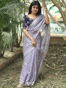 LeeliPeeri Designer Striped Sequinned Organza Saree