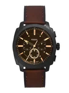 Fossil Men Skeleton Dial & Leather Straps Reset Time Analogue Watch FS6101