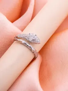 LIORA 925 Silver Jewellery Sterling Silver Rhodium Plated Glittering Snake Ring
