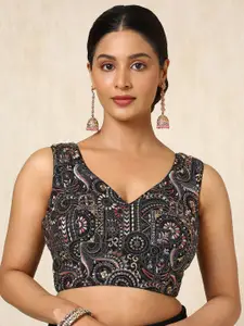 Soch Sequinned Embroidered V Neck Padded Saree Blouse