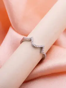 LIORA 925 Silver Jewellery 925 Sterling Silver Rhodium Plated CZ Studded Finger Ring
