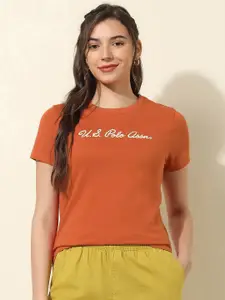 U.S. Polo Assn. Women Typography Printed Round Neck Cotton T-shirt