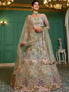 panchhi Embroidered Sequinned Semi-Stitched Lehenga & Unstitched Blouse With Dupatta