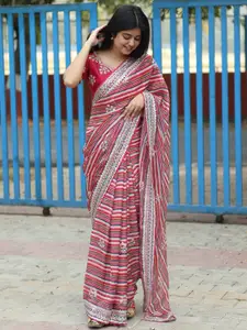 LeeliPeeri Designer Striped Sequinned Organza Saree