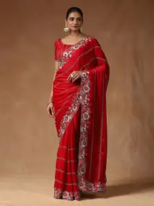 Saree mall Floral Beads and Stones Satin Designer Sarees