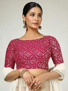 Soch Women Embellished Boat Neck Padded Saree Blouse With Sequins