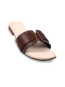 Bohekant Women Textured Slip-On Open Toe Flats