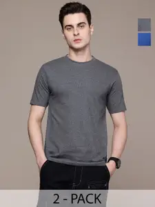 Moda Rapido Men Pack Of 2 Solid Round Neck Regular Fit Cotton T-shirts