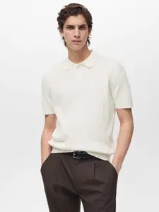MANGO MAN Polo Collar Cable Knit Pure Cotton Knitted T-shirt
