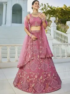 panchhi Floral Embroidered Sequinned Semi-Stitched Lehenga & Unstitched Blouse & Dupatta