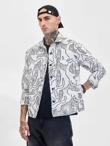 Snitch Men Relaxed Fit Spread Collar Abstract Printed Casual Shirt