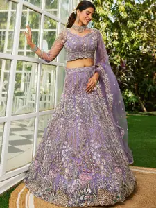panchhi Floral Embroidered Sequinned Semi-Stitched Lehenga & Unstitched Blouse Set