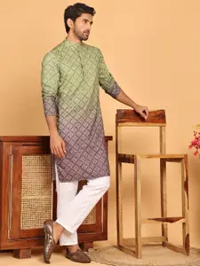 Jompers Ombre Printed Mandarin Collar Straight Kurta With Pyjamas
