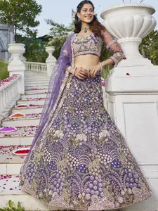panchhi Embroidered Sequinned Semi-Stitched Lehenga & Unstitched Blouse With Dupatta