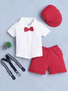 BUMZEE Boys Geometrical Printed Half Sleeves Shirt Shorts With Bow Suspender And Cap