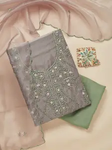 Koskii Floral Embroidered Beads and Stones Unstitched Dress Material