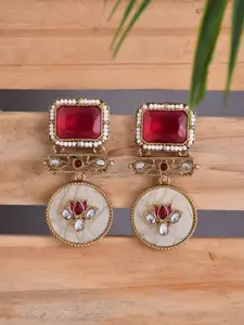 Anvik  Artificial Stones Studded And Beaded Contemporary Shaped Drop Earrings