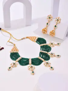 Anvik Gemstone Elegance Gold-Plated Stones Studded And Beaded Necklace And Earrings