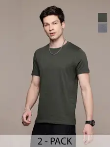 Moda Rapido Men Pack Of 2 Solid Round Neck Regular Fit Cotton T-shirts